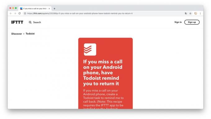 Action Automation med IFTTT recept: skapa en uppgift "call någon"