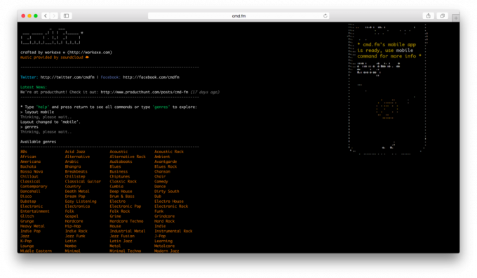 CMD.fm - ovanlig musiktjänst som körs på kommandoraden