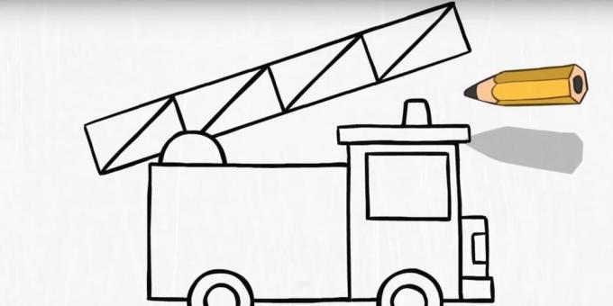 Hur man ritar en brandbil: lägg till en stege och en fyr