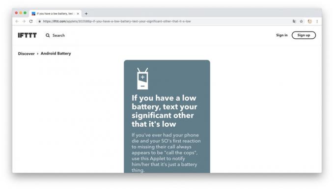Action Automation med IFTTT recept: Skicka SMS när batteriet är låg