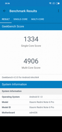 Översikt Xiaomi redmi Not 6 Pro: Geekbench