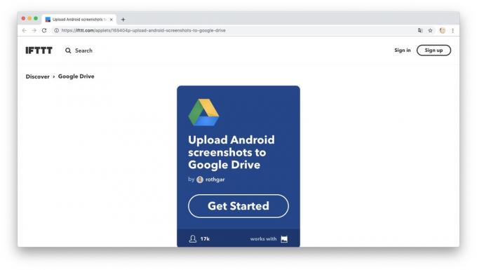 Action Automation med IFTTT recept: lastskärm i Google Drive