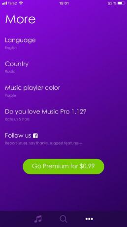 Musik Pro appinställningarna kan du ändra färg