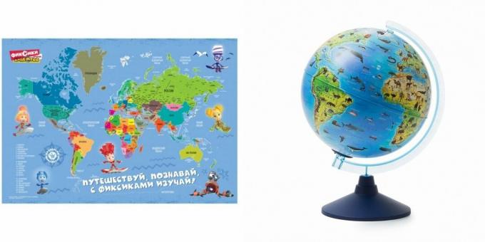 Gåvor till en pojke i 5 år på hans födelsedag: världskarta eller jordklot