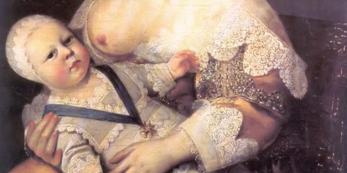 Barn från medeltiden: Louis XIV i famnen på Lady Longe de la Girodiere sjuksköterska