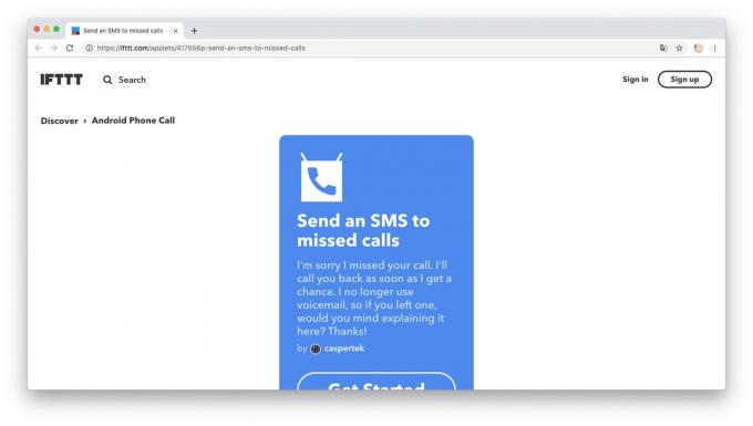 Action Automation med IFTTT recept: skicka sms ringer