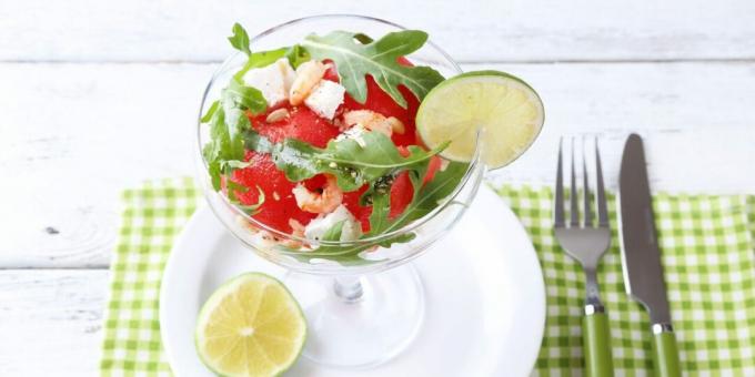 Sallad med räkor och vattenmelon