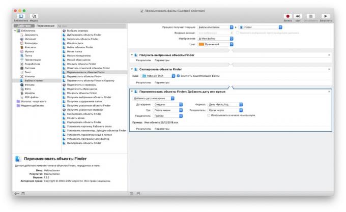 Automator på MacOS: massiv byta namn på filer