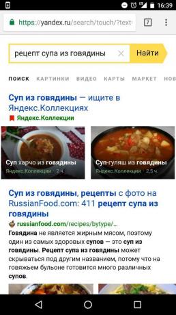"Yandex": sök recept med ingredienser
