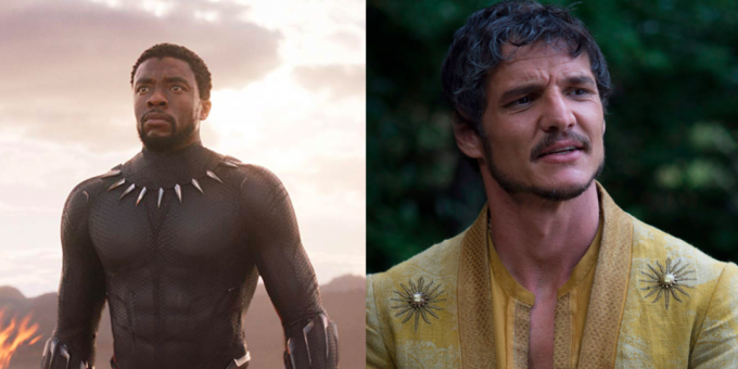Jämför tecken "The Avengers" och "Game of Thrones". Black Panther och Oberyn Martell