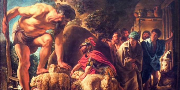 Polyfemus och Odyssevs följeslagare inlåsta i en grotta