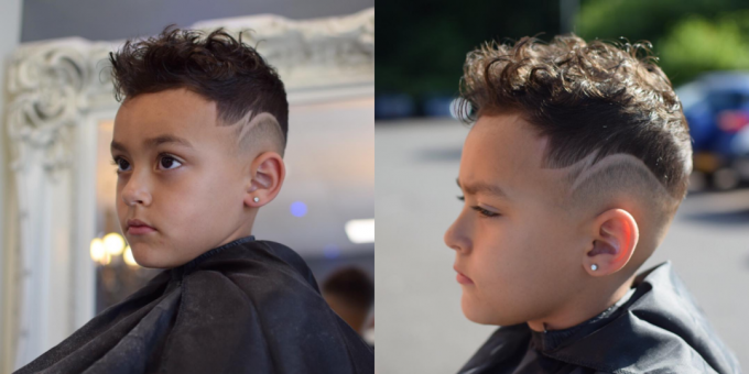Trendiga frisyrer för pojkar: blekna med geometriska mönster
