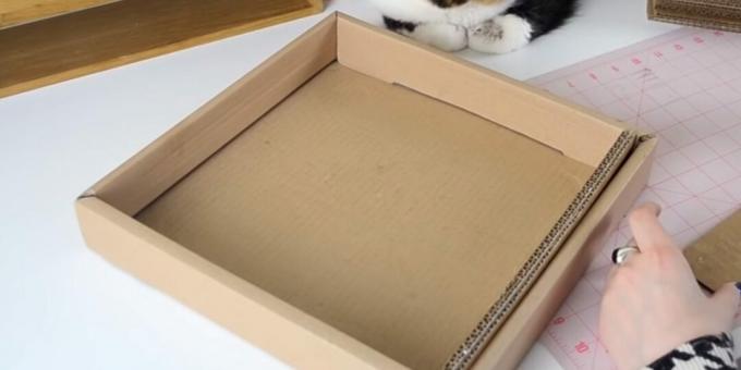 DIY kattskraparstolpe: sätt in limmade remsor i lådan