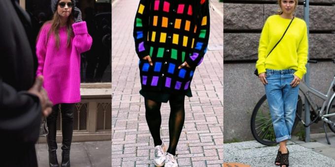 Fashionabla tröjor och koftor, 2018-2019: en delikat neon