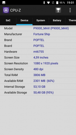 Skyddad smartphone Poptel P9000 Max: CPU-Z