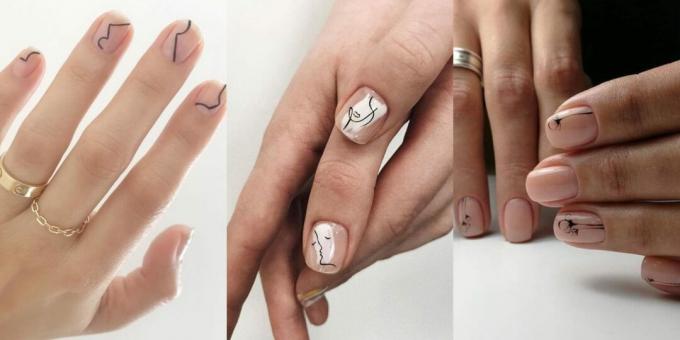 Manikyridéer för korta naglar: flytande minimalistiska mönster