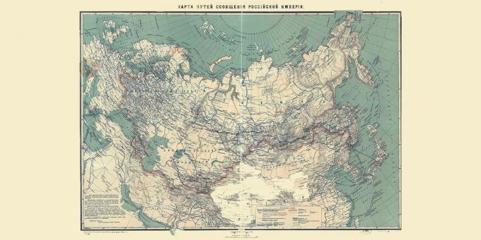 Ryska imperiets historia: karta över järnvägar i Ryssland 1916. 