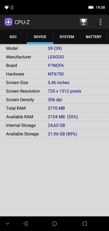 Översikt Leagoo S9: CPU-Z