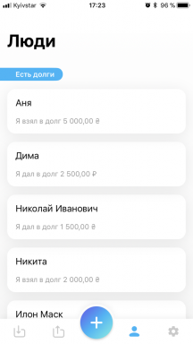 "Kontroll av skuld" för iOS - en praktisk register över alla dina gäldenärer och lån (ritning är klar)
