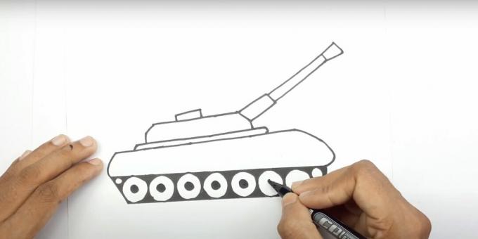 Hur man ritar en tank: rita en kanon och specificera rullarna