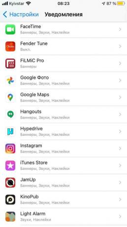 Instagram-aviseringar tas inte emot på en iOS-smartphone: Hitta appen i inställningarna