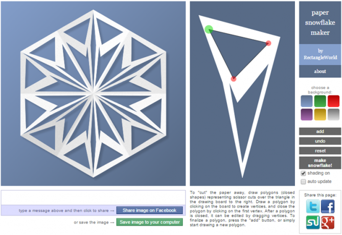 Webbtjänst PaperSnowflake hjälper till att föreställa sig hur det kommer att se ut som en pappers snöflinga